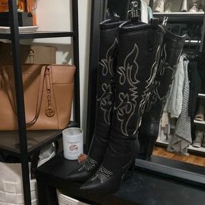 Over the knee stiletto cowboy western boots
